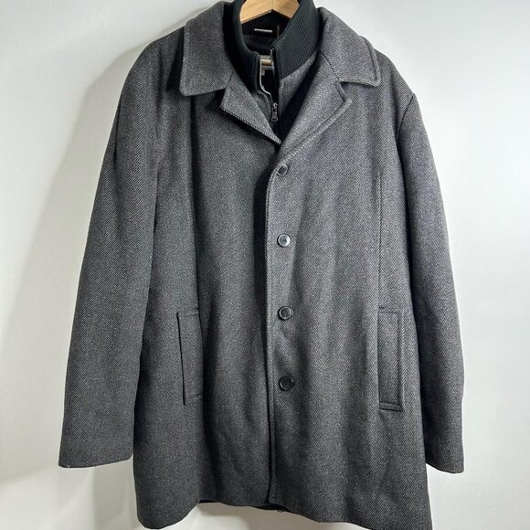 Calvin Klein Overcoat Mens Large Gray Wool Blend Inner Zip Mock Collar Knit Bib - Picture 1 of 11